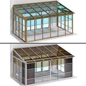 Wooden glazed veranda terrace 3D model
