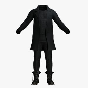 3D Stylish Winter Coat Set with Pants  Combat Boots model