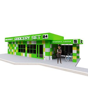 pavilion building green-yellow-white 3D model