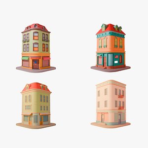 Stylized Low-Poly Cartoon Building Collection