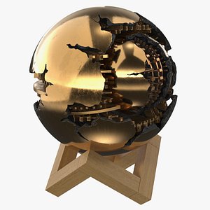Golden Fractured Sphere on Wooden Stand