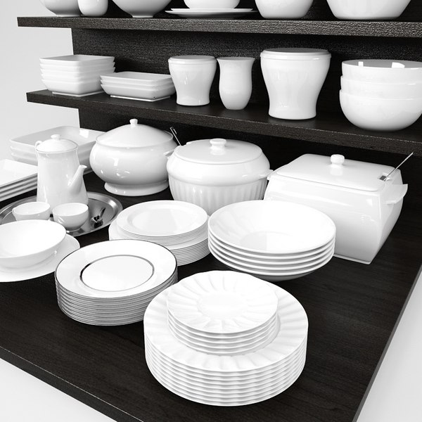 3d model kitchen bowls plates set