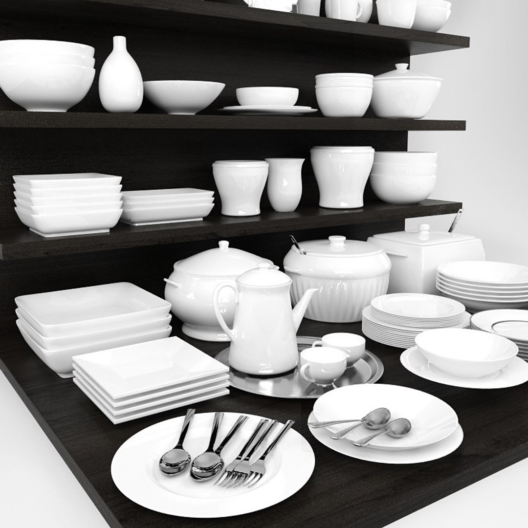3d Model Kitchen Bowls Plates Set