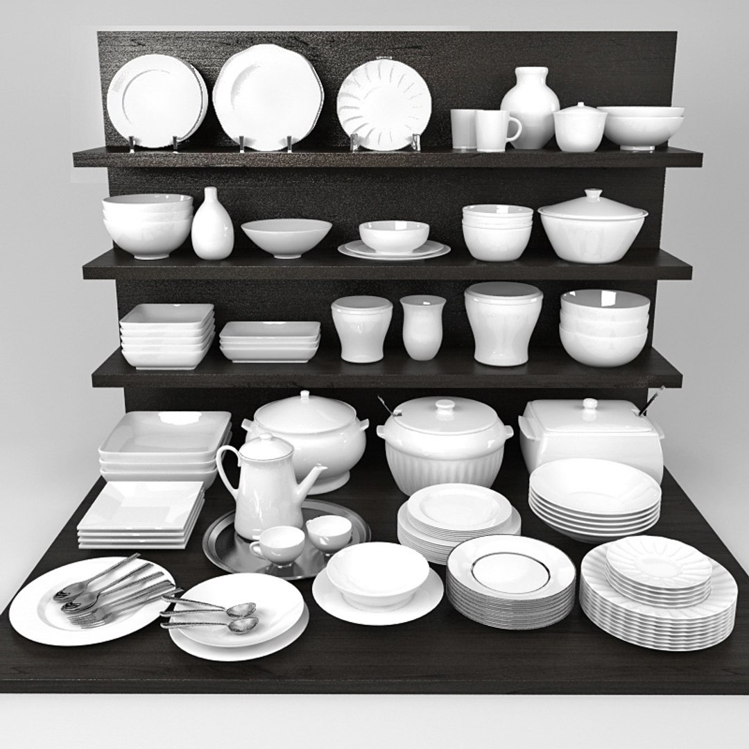 3d Model Kitchen Bowls Plates Set