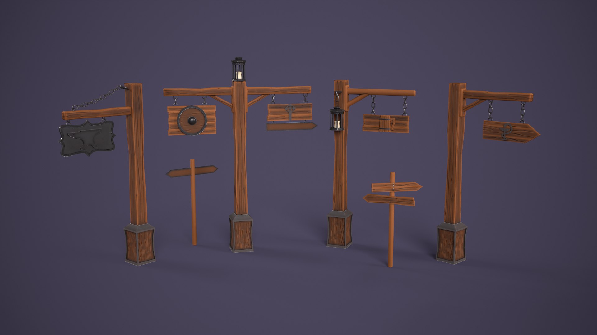 3D модель Stylized Medieval Signboard Kitbash - TurboSquid 2083378