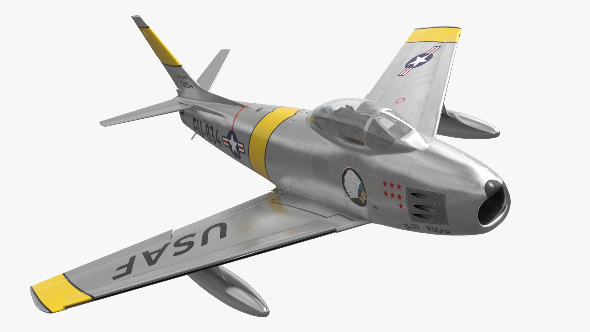 F-86 Sabre Cold War Fighter Aircraft Silver with Interior Rigged 3D model preview