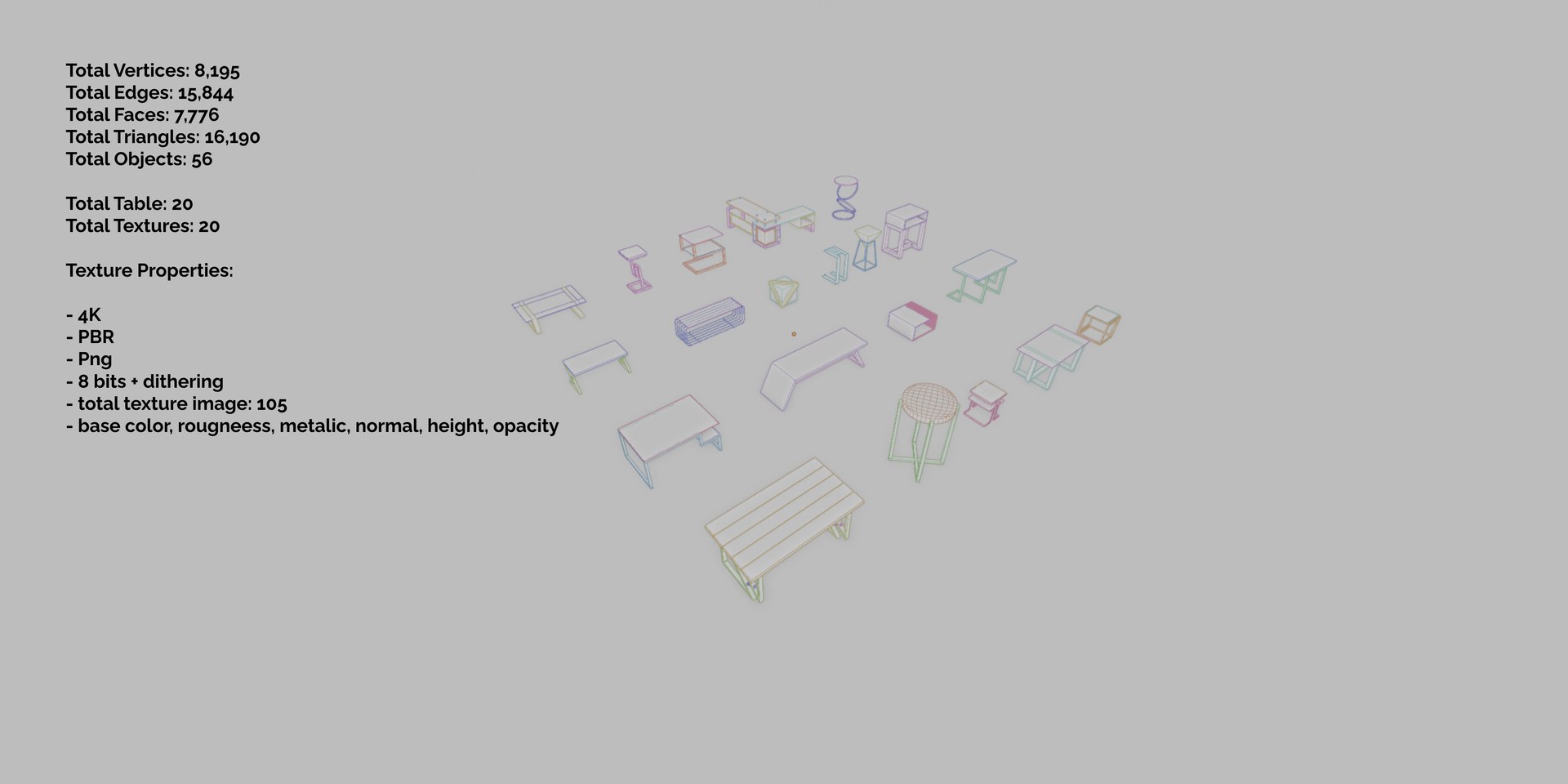 Modern Table Collection model https://p.turbosquid.com/ts-thumb/gL/VnY4yf/2M/kolojlar6/png/1731951215/1920x1080/fit_q87/3f77f76be688b58b83e1ac08bb8536c4922e77dc/kolojlar6.jpg