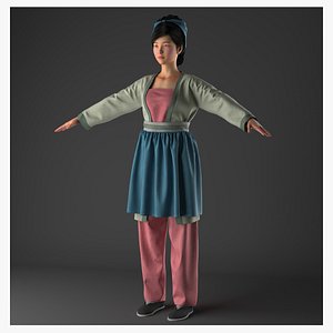 3D model ancient woman farmer beauty Peasant woman Asia