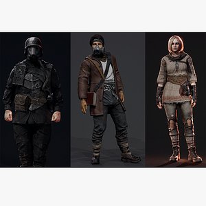 3D Post-Apocalyptic characters pack model