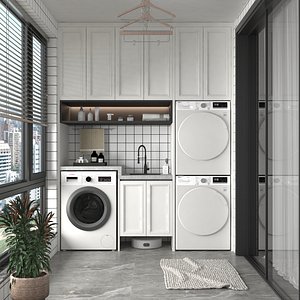 Modern balcony  Laundry cabinet combination Laundry room Home appliance combination Sweeping machine