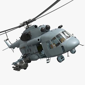 Attack and Transport Military Helicopter Grey Rigged 3D