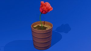 Low-Poly Potted Red Rose model
