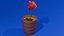 Rose rouge en pot low-poly