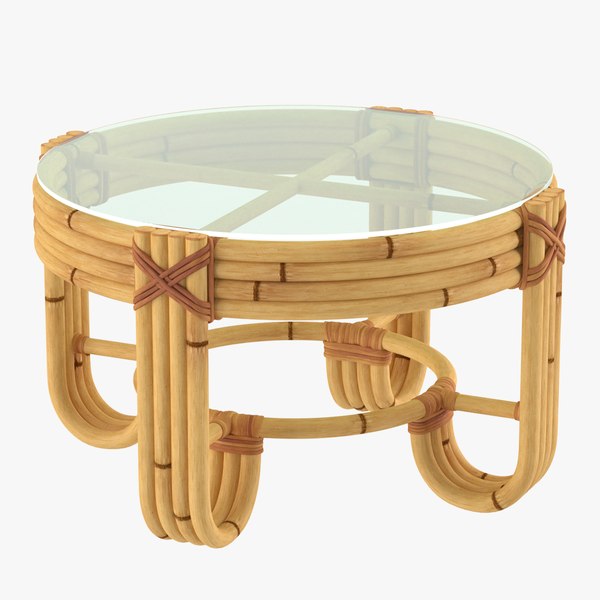 Round Bamboo Coffee Table with Glass Top model