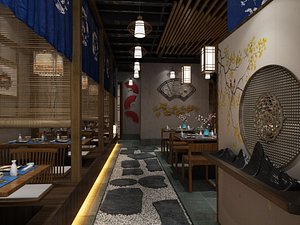 3D Japanese Style Sushi Restaurant Izakaya Interior 3D Model