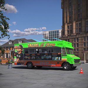 3D model Food Truck Tacos El Jerry Green Rigged for Cinema 4D
