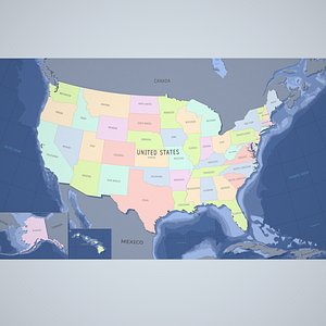 USA 3D Map-Albers Conic Coords-States-Standard model