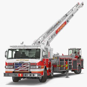 Velocity Ascendant 107 Heavy Duty Tiller Aerial Ladder Red Rigged 3D model