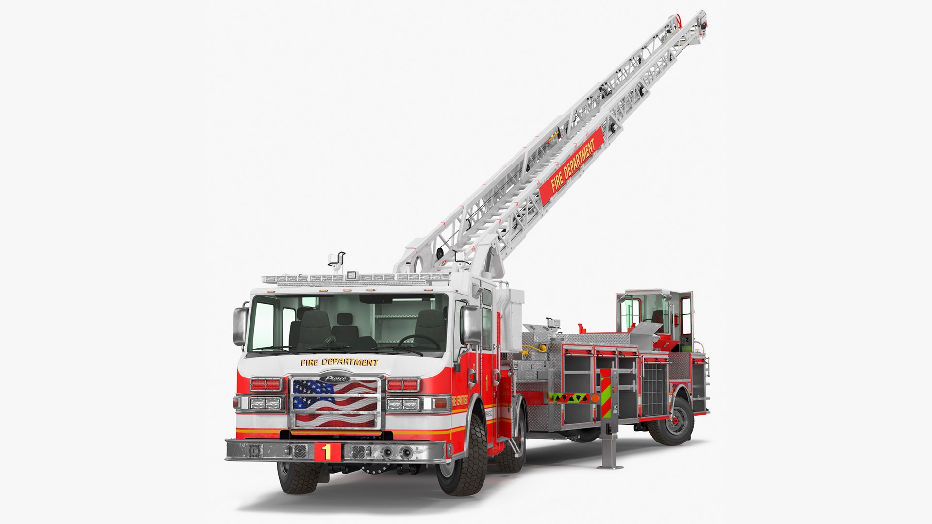 Velocity Ascendant 107 Heavy Duty Tiller Aerial Ladder Red Rigged 3D model preview