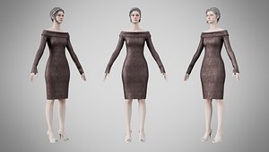 3D model Dress 11 Grey Velvet With Design
