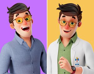 Stylized man doctor character Rigged 3D model