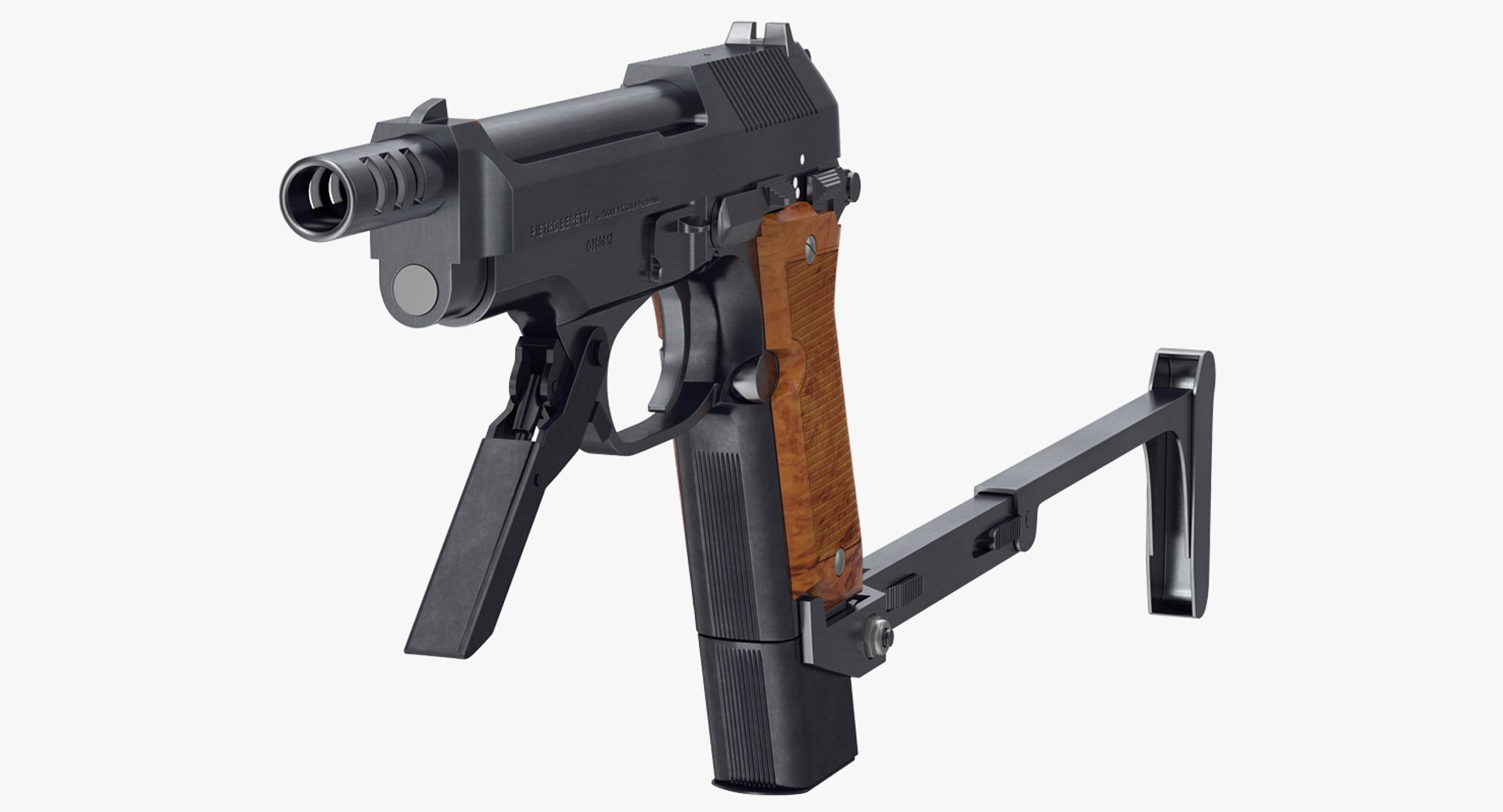 Pistol Beretta 93R with Buttstock 3D Model 3D model preview