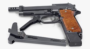 pistol beretta 93r buttstock 3d 3ds