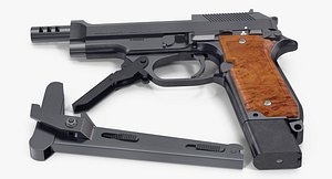 Pistol Beretta 93R with Buttstock 3D Model