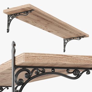 Wooden Shelf with Wrought Iron Supports