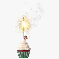 Christmas Cupcake with Sparkler and Candy Cane Cookie
