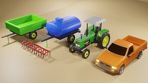3D Agriculture tractor hilux toyot and material low poly model