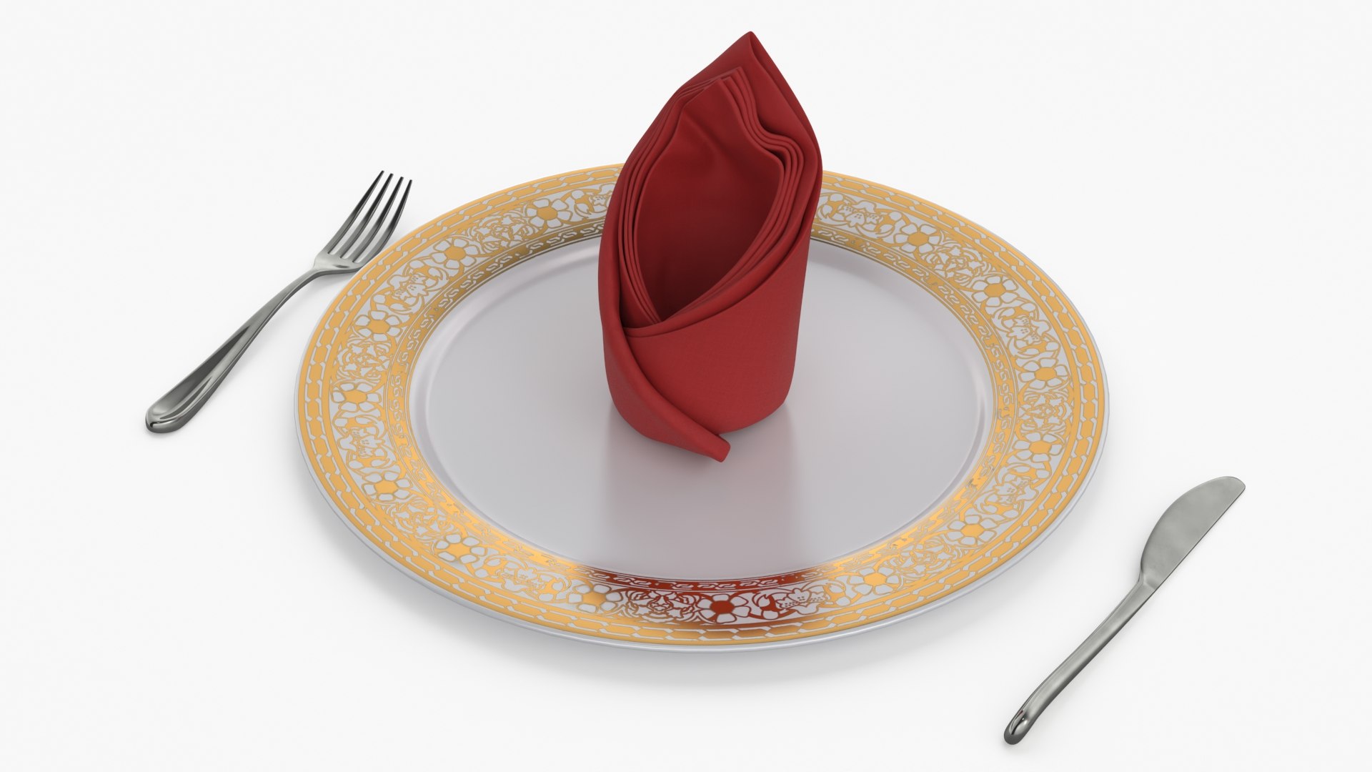 Elegant Table Setting with Folded Napkin Red 3D model preview