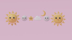 Cartoon Cute Sun Moon Star and Cloud
