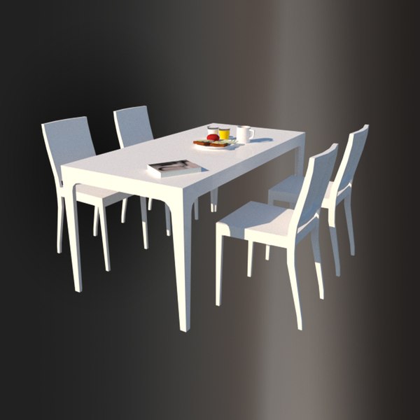 White Laminate Dining Table 3d Model, White Laminate Dining Room Table And Chairs