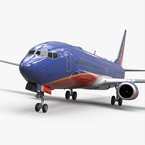 3D Southwest Airlines Boeing 737-900 with Cabin and Doors Rigged for Maya