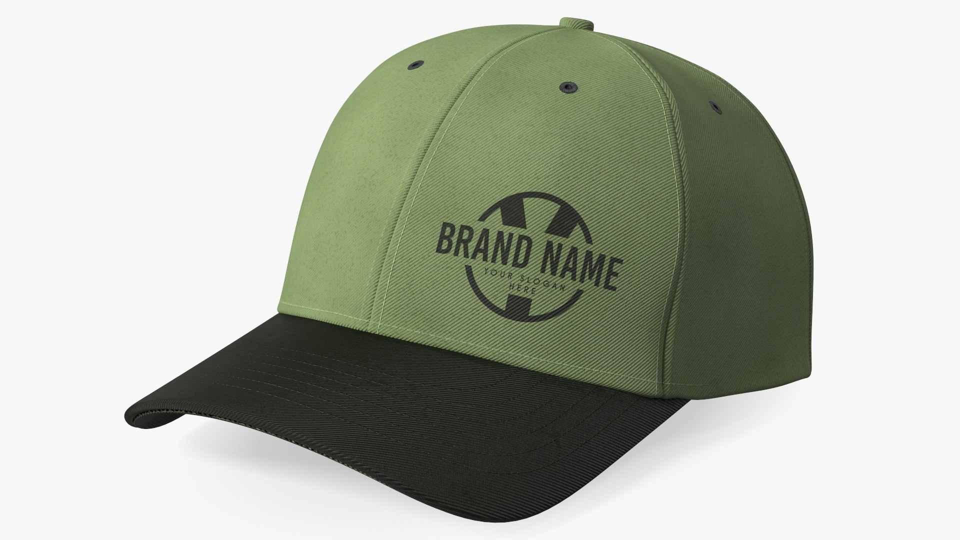 Cap Cotton Olive Black Your Brand 3D model preview