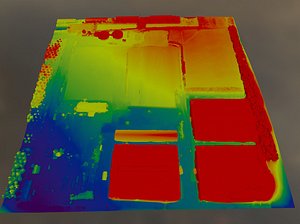 Topography with height in color display