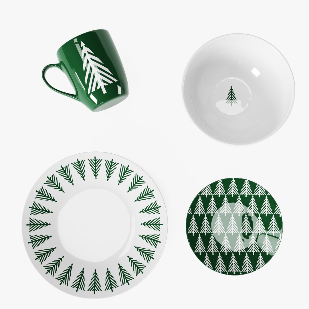 Green Forest Dinnerware Collection 3D TurboSquid 2185898