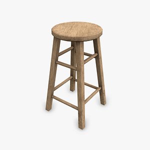 3D Old Wooden Dirty Stool Low-poly PBR model