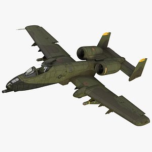 Fairchild Republic A-10 Thunderbolt II Green Rigged 3D Model