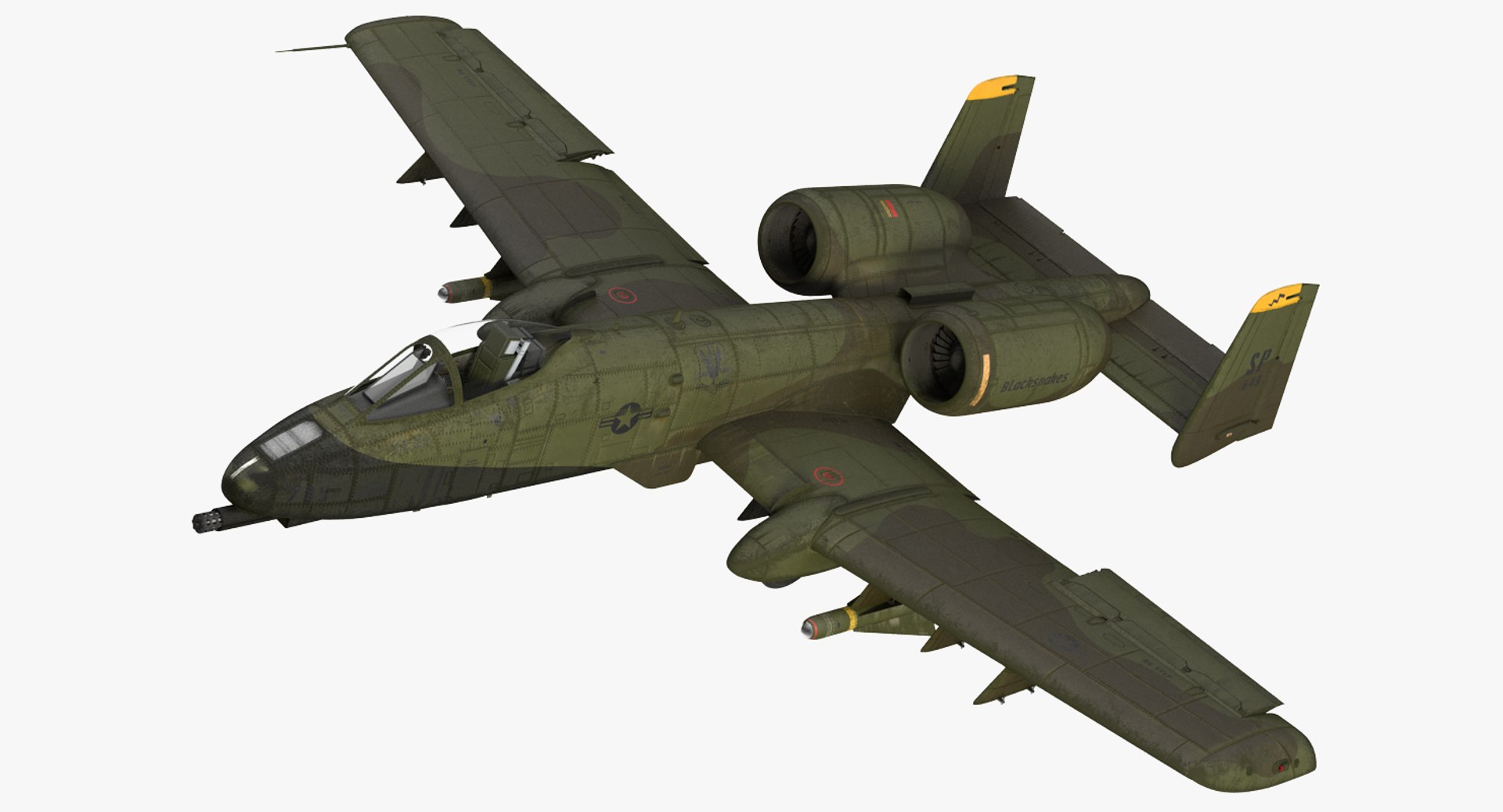 Fairchild Republic A-10 Thunderbolt II Green Rigged 3D Model 3D model preview
