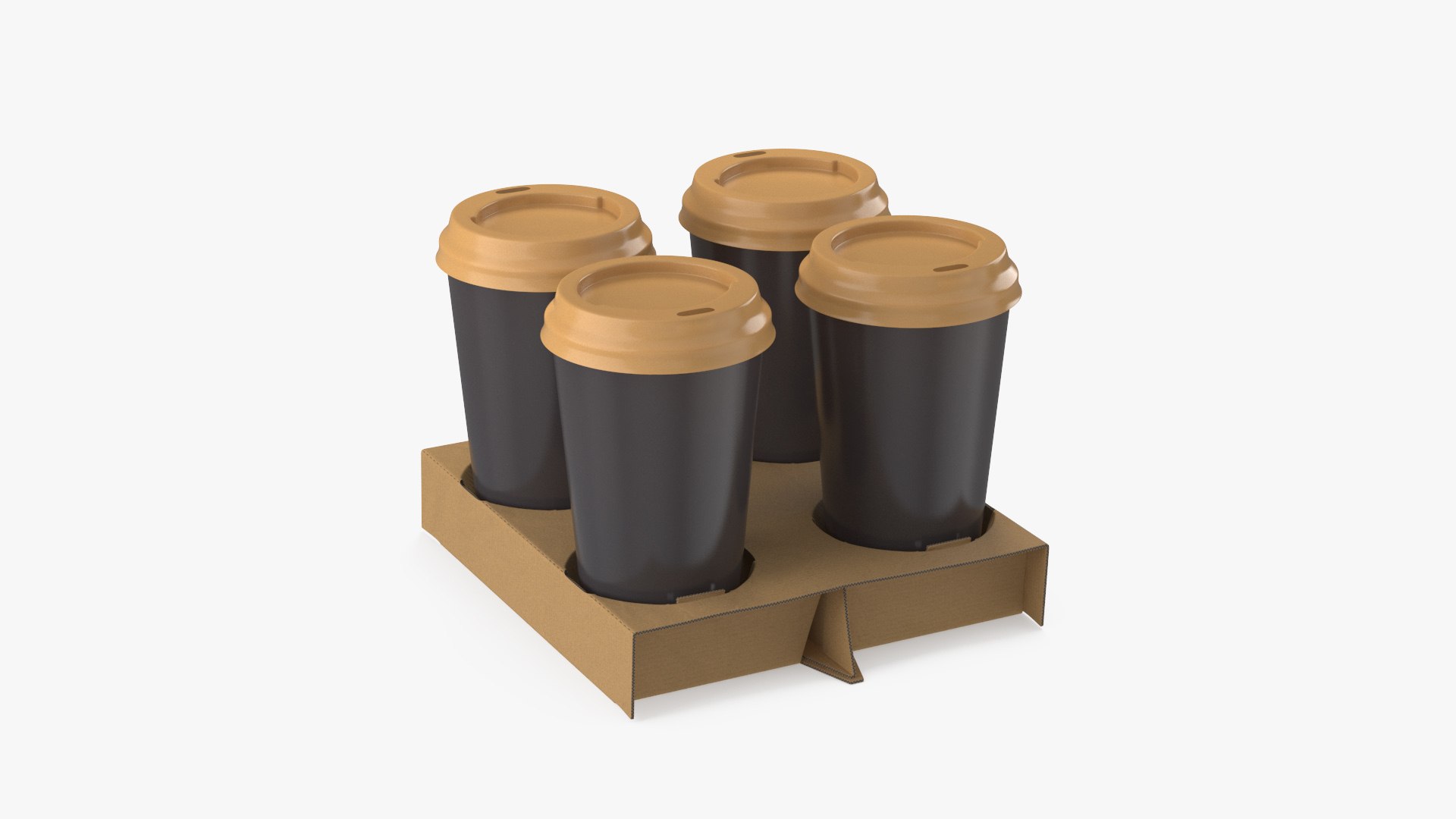 Cardboard Carrier with 4 Coffee Cups 3D model preview