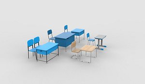 School Desk and Chair set 3D model 3D model