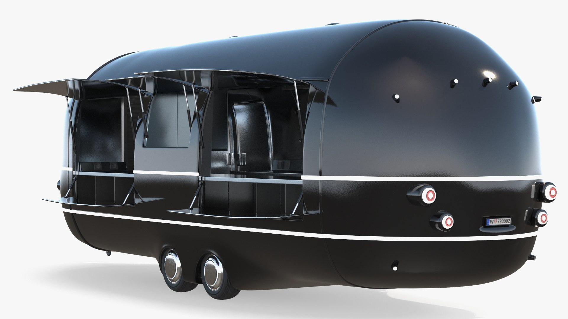Food Vending Trailer Black Rigged 3D model preview