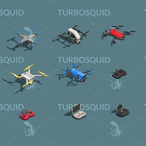 Low Poly Drone Isometric Icon Pack 02 Low-poly