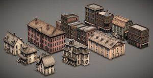 Victorian Old Style Low Poly Buildings Collection