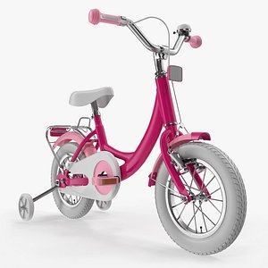 Girls Kids Bike with Training Wheels Rigged 3D Model