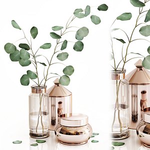 3D eucalyptus 1 glass vase model
