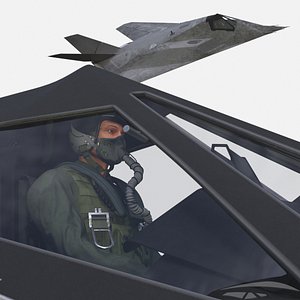 Stealth Combat Aircraft with Pilot in Flight