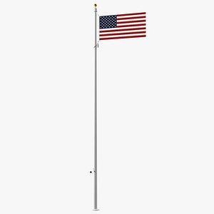 Flagpole White Powder with USA Flag 3D model